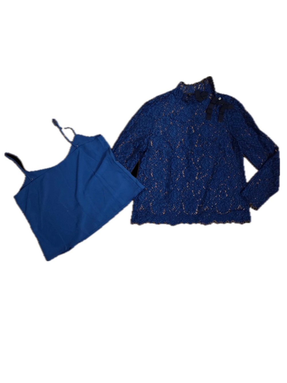 J. Crew Royal Blue Lace Long-Sleeve Blouse with matching blue tank! - Picture 4 of 8